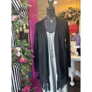 NEW HEATHMOOR women's sweater cardigan with bottom fringe in black